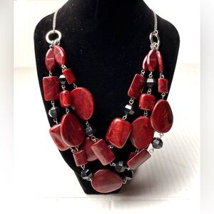 Vintage Marks And Spencers M&S Chunky Multi Strand Necklace Red‎ Glass Beads 80s